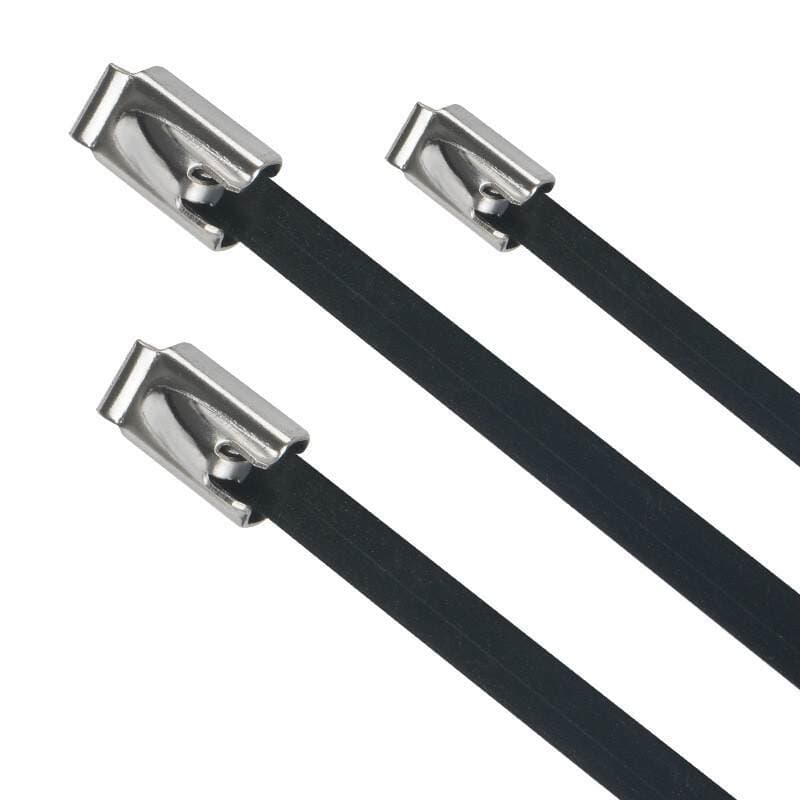 Plastik örtüklü paslanmayan polad kabel bağları, 5.6mm enində, 9mm, qara, özübağlanan 4