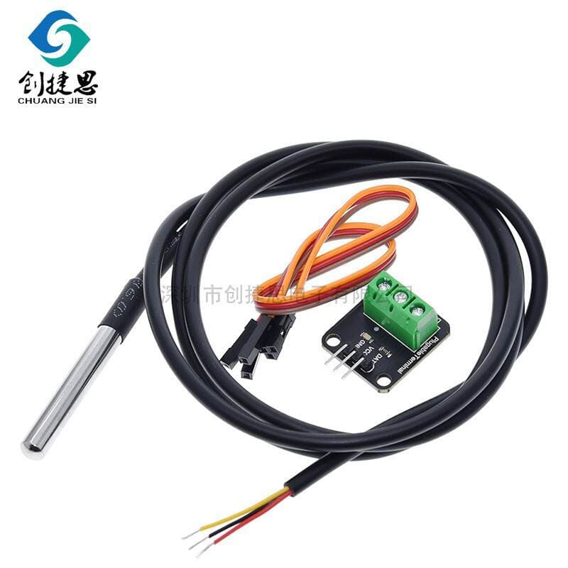 DS18B20 Su Keçirməyən Rəqəmsal Temperatur Sensor Modulu, Zond və Terminal Adapteri ilə 3