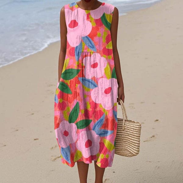 Cross-border independent site Amazon sleeveless shirt dress women's casual floral print long dress
