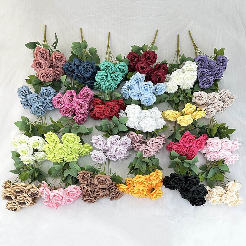 Artificial Rose Flower with 9 Heads, Diamond Rose, Artificial Flower, Rose Wall Waterfall, Fake Flower, Silk Flower Bouquet, Wedding Ceremony Hall 4