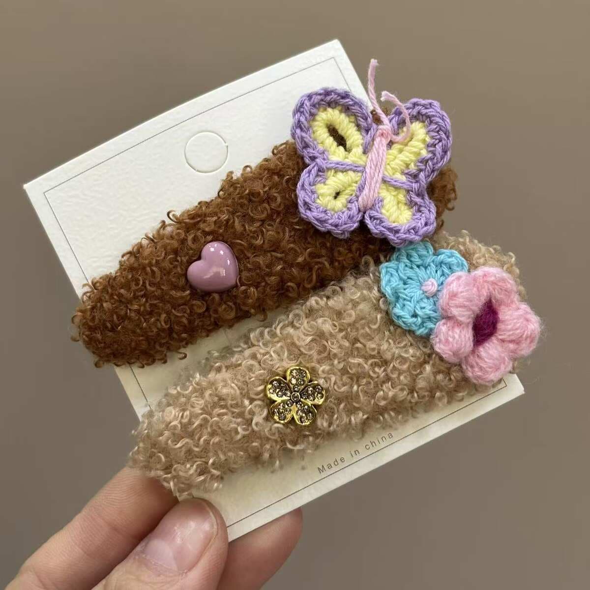 Korean Autumn and Winter Retro Butterfly Flower Hairpin Bangs Clip Teddy Plush Hairpin Side Hairpin Girl Bb Clip 2