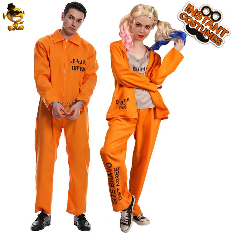 Halloween Male and Female Couple Model Orange Prisoner Cosplay Party Costume Jumpsuit Uniform Suit