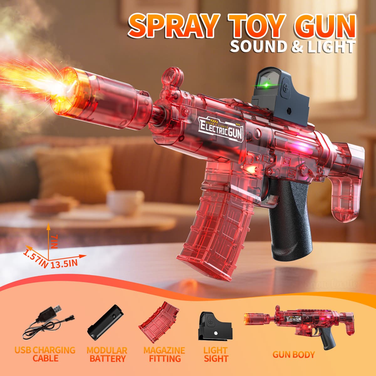 Mp5 linked spray version sound and light gun-transparent red (color box)
