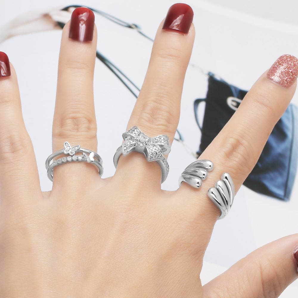 As Jewelry Sərhədlərarası Yeni Zirkonlu Ağ K Kəpənək Formalı Tənzimlənən Qadın Üzüyü Rim92 2