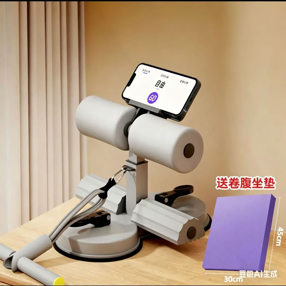 Stand + six-tube abdominal curler gray + seat cushion
