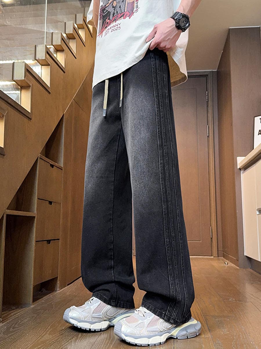 Teenagers' Spring & Fall Jeans for Boys, Junior High School and High School Students, Loose Straight Pants, Big Children's Wide-Leg Casual Long Pants 3