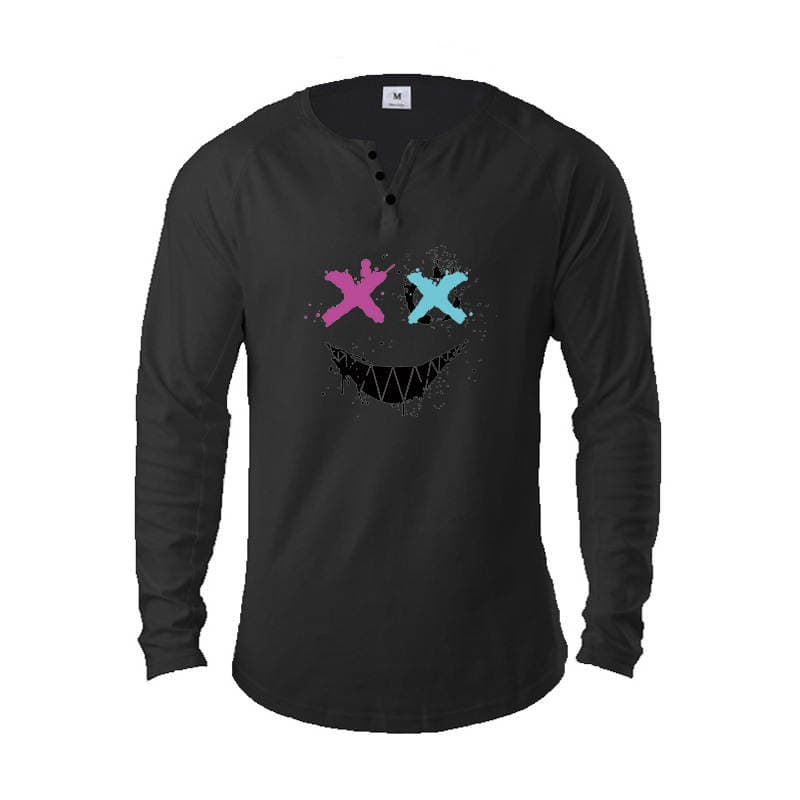Kişilər üçün pambıqdan, Henri yaxalı, uzunqol, boş kəsimli, böyük ölçülü fitnes t-shirt (payız-qış). 4