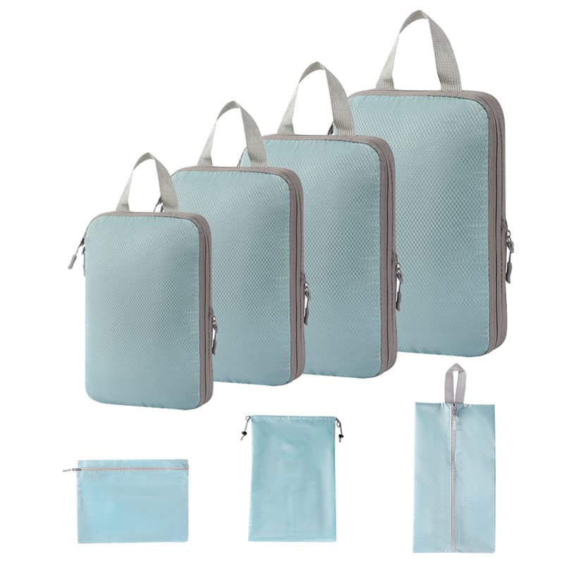 Four-piece set without mesh lake blue + drawstring pocket + flat pocket + shoe bag