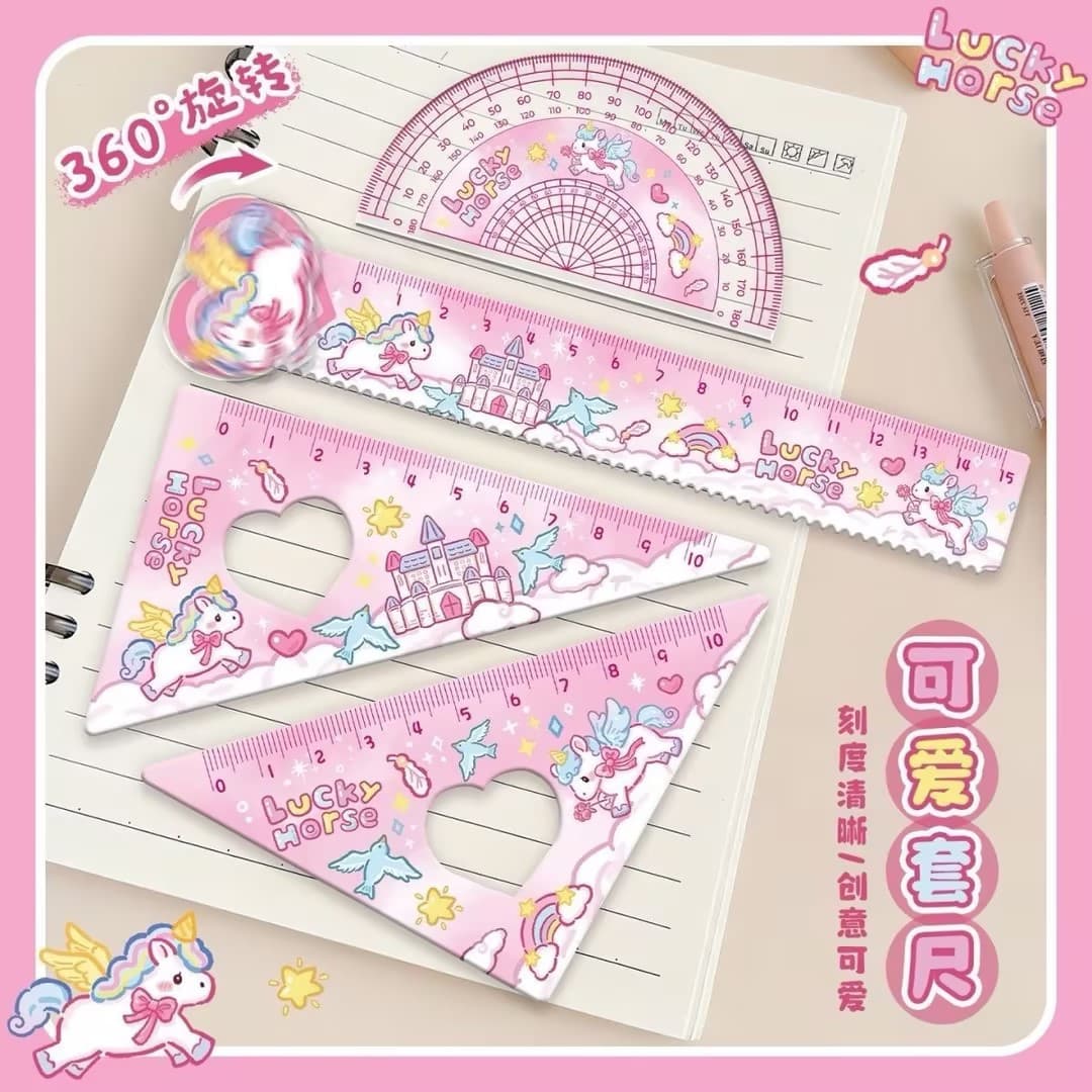 Pink unicorn ruler set [zhuanzhuan]
