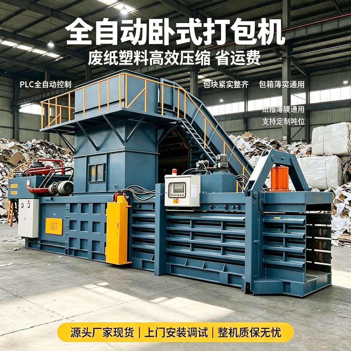 Horizontal hydraulic baling press for plastic film and waste paper bags, available in large, medium, and small sizes, customizable by the manufacturer 2