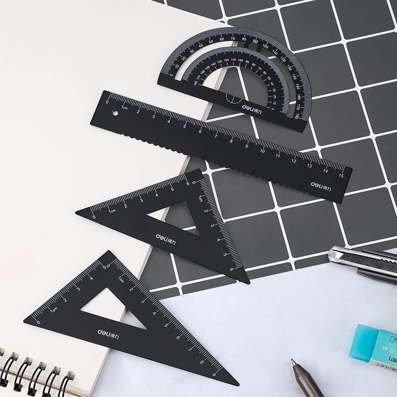 Deli 79510 Metal Ruler Set for Students, Exam Drawing Tools, 15cm Straight Ruler, Triangle Ruler, Protractor, Four-Piece Drawing Set 2