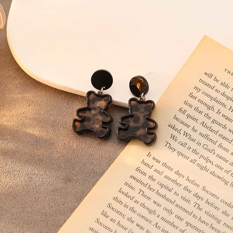 Cartoon leopard print bear earrings s4008-1