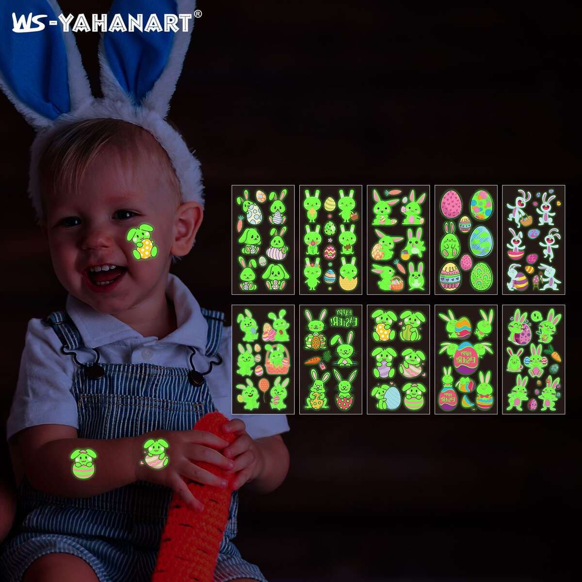 Cross-border New Children's Easter Luminous Tattoo Face Sticker Cute Rabbit Egg Waterproof Luminous Tattoo Sticker 1