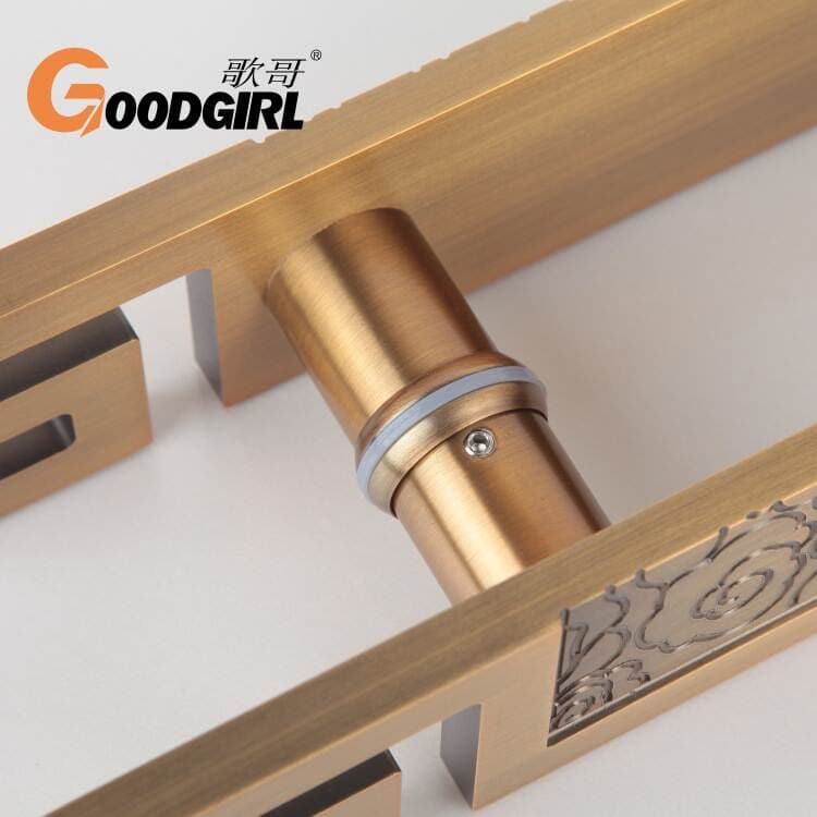 Antique glass door handle Chinese carved aluminum plate handle hotel door lettering LOGO handle double door handle 4