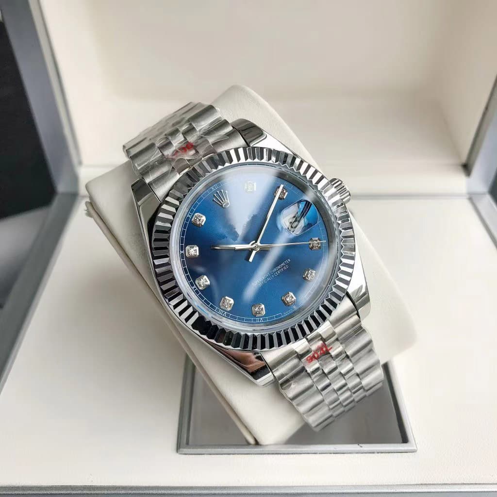 Log imitation mechanical 12 diamond silver blue