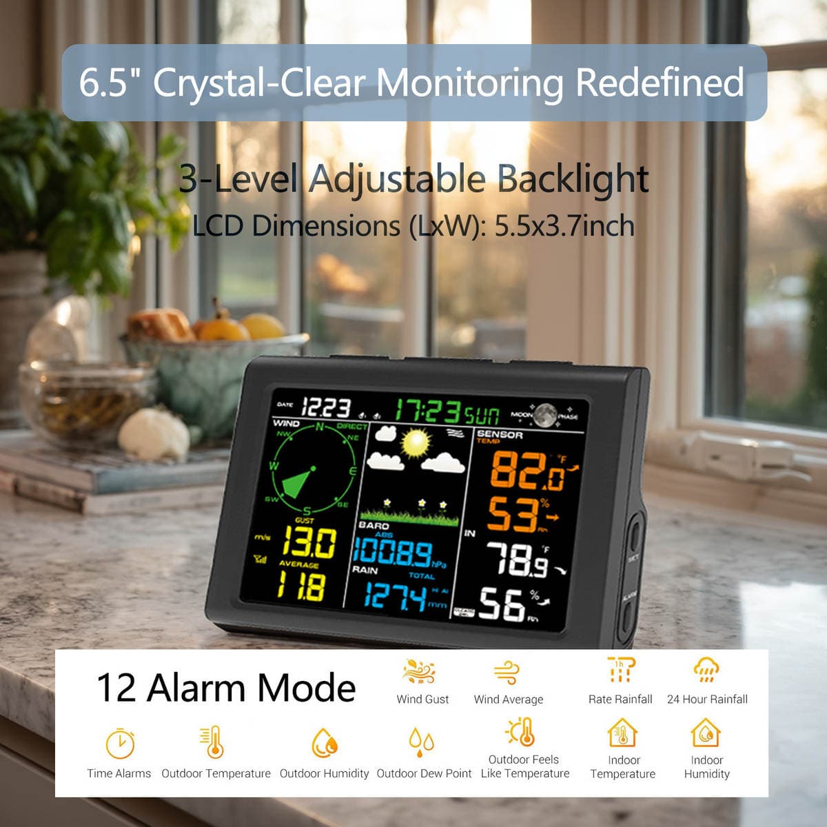 Wireless Weather Station with Color Screen, Indoor and Outdoor Temperature and Humidity Satellite Meter, Weather Forecast Weather Station 3