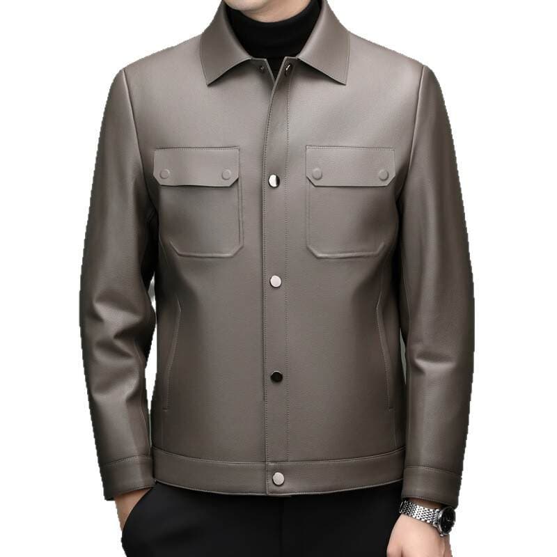 [Removable Goose down Lining] Haining Leather Jacket for Men, Autumn and Winter Lapel Leather Jacket, Casual Jacket for Middle-Aged Dads 5