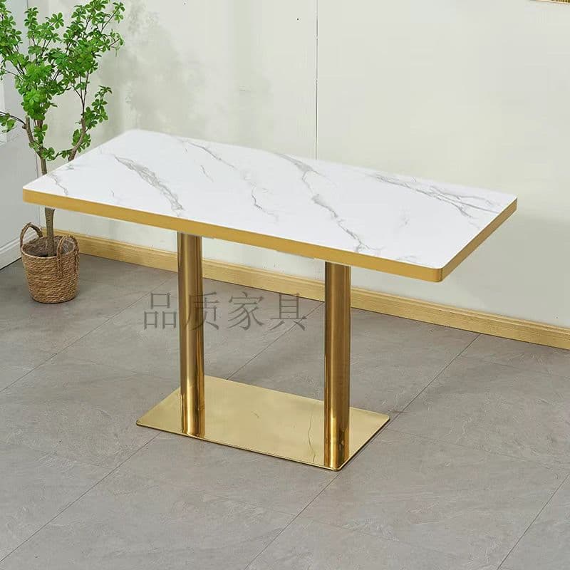 White imitation marble (gold edge) long table titanium chassis (not shipped in one piece)