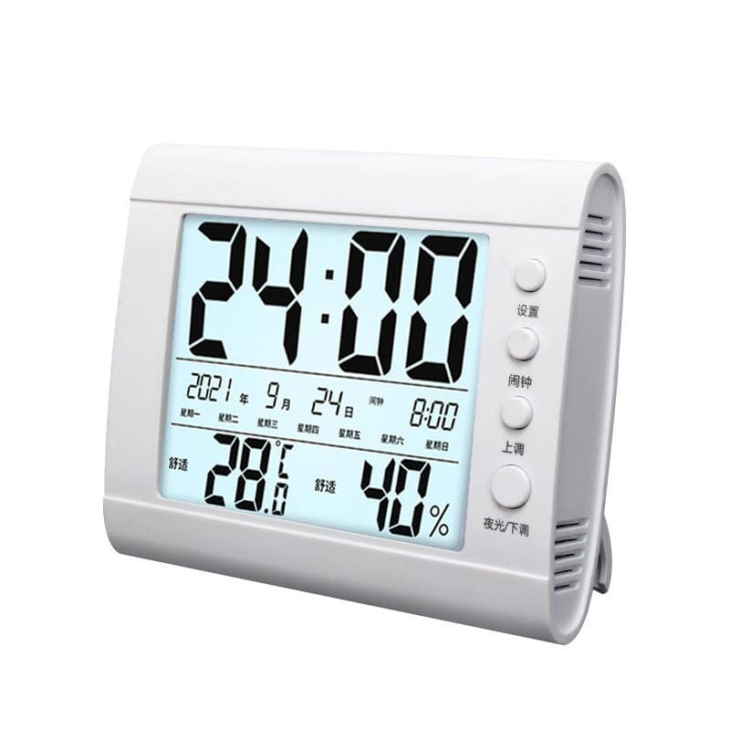 Factory wholesale indoor electronic hygrometer luminous large screen digital display desktop small alarm clock household wet and dry thermometer 5