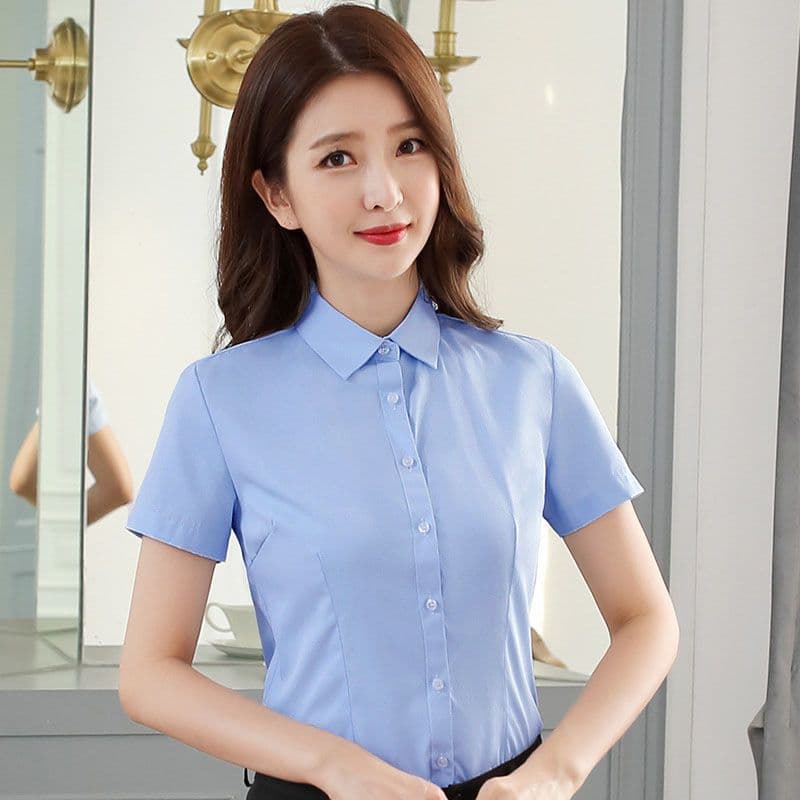 [short sleeves] blue plain square collar