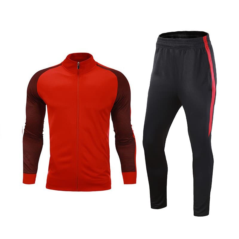 Red top + black with red trousers