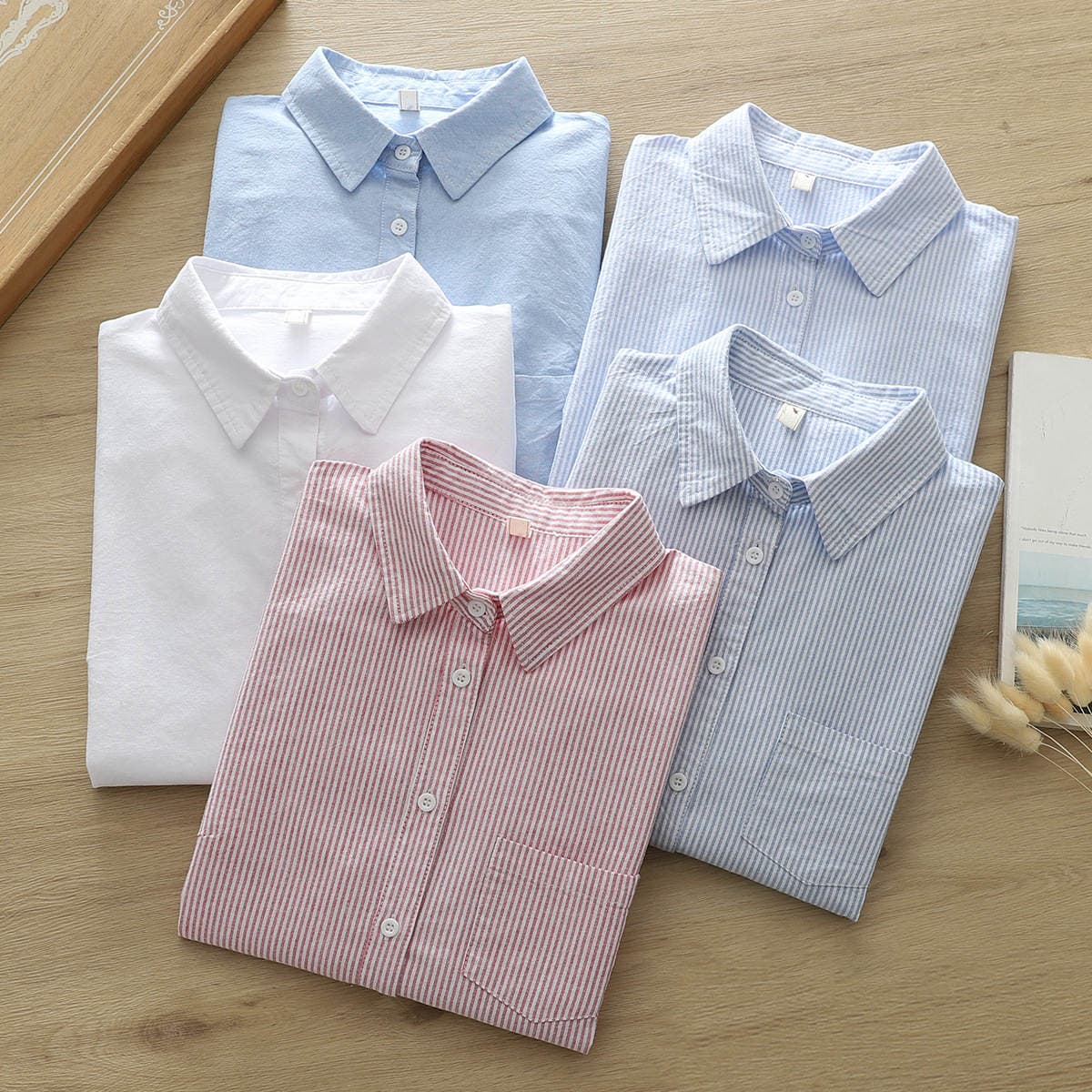 Casual Simple Oxford Shirt 2025 Spring and Autumn New Korean Style Loose Striped Base Shirt Women's Top Trendy 3