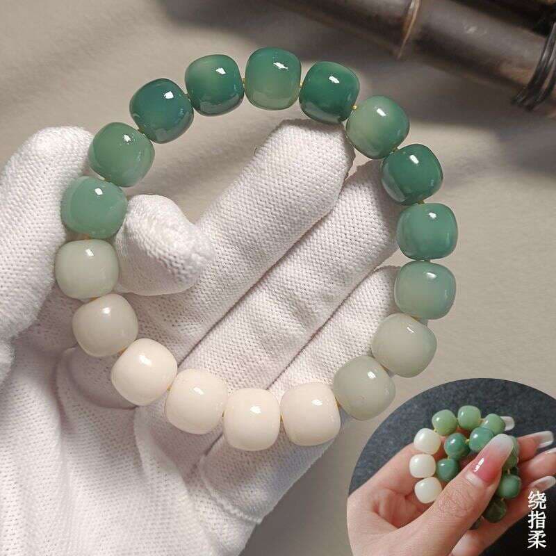 Gradient Green White Jade Bodhi Root Bracelet Bodhi Hand String Text Play Handheld Soft Finger Plate Play Factory Hot Sale 2