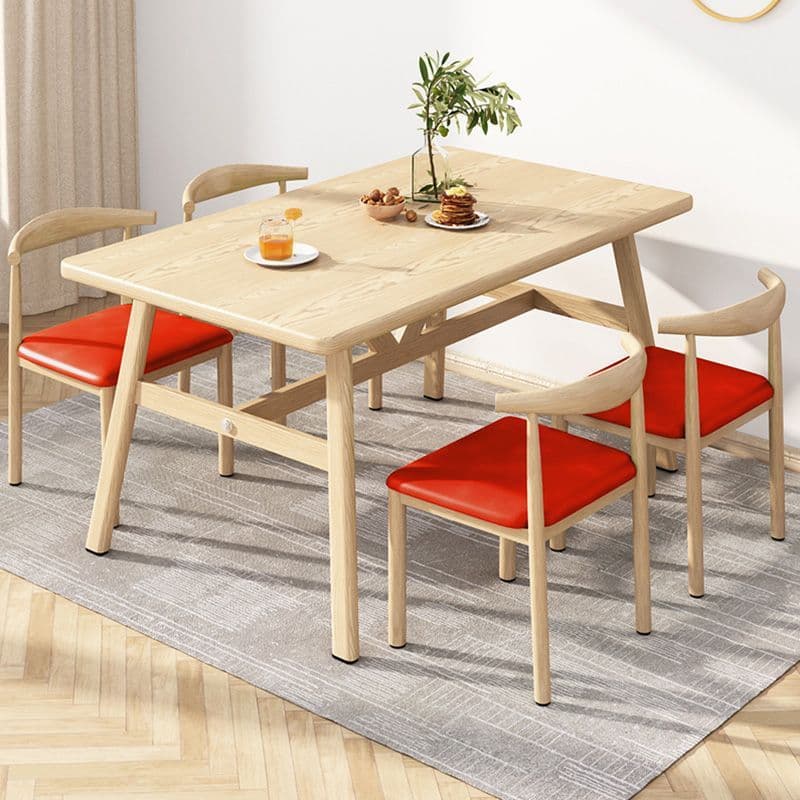 Solid wood color 120*60 table and four chairs [red leather]