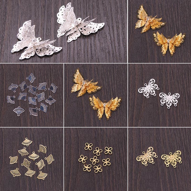 Promotional diy antique palace flower hair accessories alloy butterfly fan pendant connector hairpin handmade material 1
