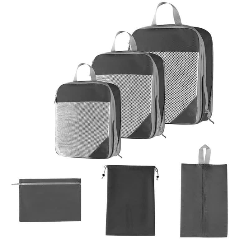 Three-piece set with mesh gray + drawstring pocket + flat pocket + shoe bag