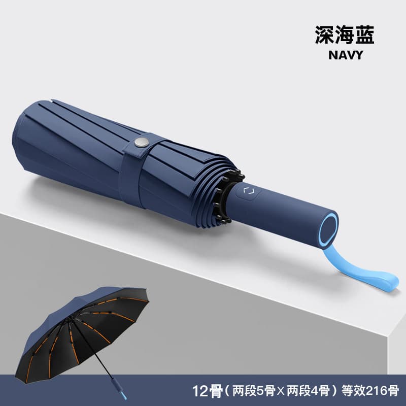216-rib fully automatic umbrella - [12k*18 ribs, uv protection, enhanced storm resistance] - deep sea blue