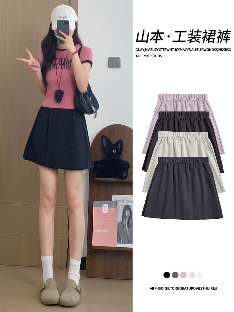 Black Yamamoto workwear skirt-pants for women, 2026 new model, suitable for outdoor wear, summer sports pants, quick-dry ice silk Yamamoto shorts 1