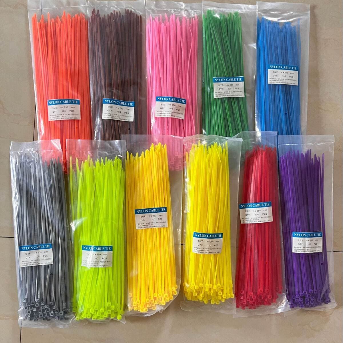 Rəngli neylon kabel bağları, 3x200 mm, 12 rəng, 100 ədəd/paket 2