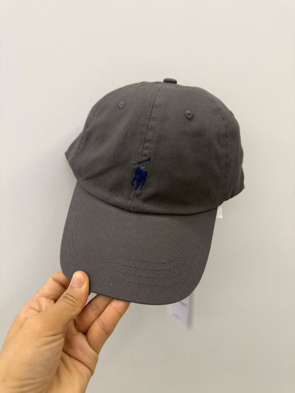 Gray navy blue label