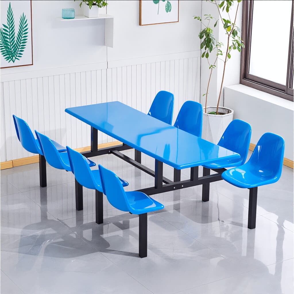Fiberglass table top + iron bracket + backrest seat for 8 people