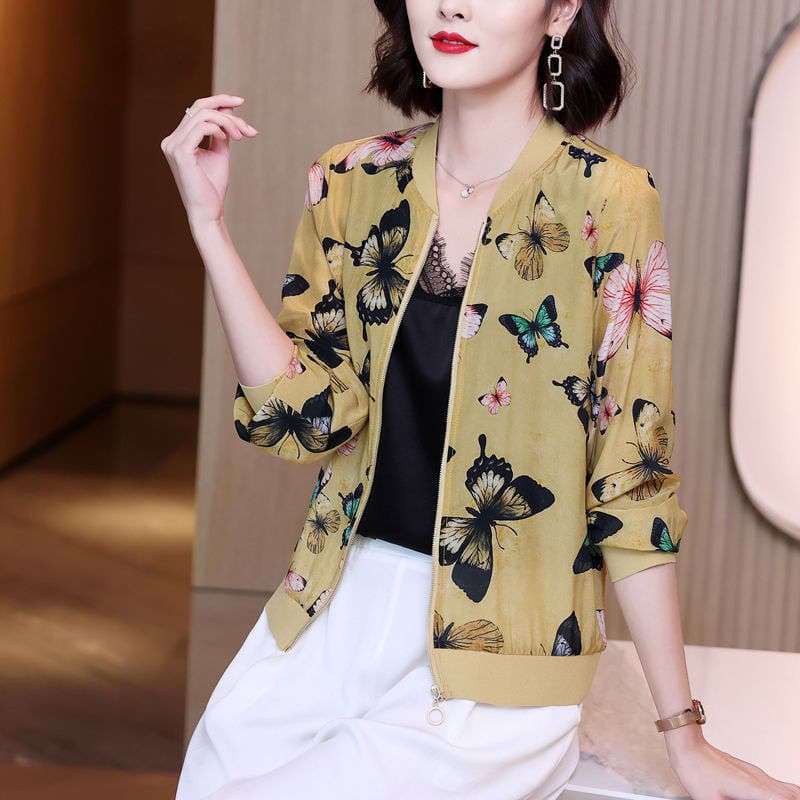 Chiffon Printed Short Coat Women's Clothing 2021 New Spring and Autumn Sunscreen Shirt Zipper Baseball Suit Thin Cardigan Top 3