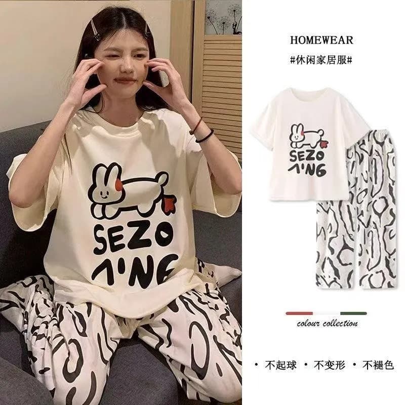 Women's short-sleeved pajamas and pants k-style cute home wear suitxl size (recommended 105-120) 87293853
