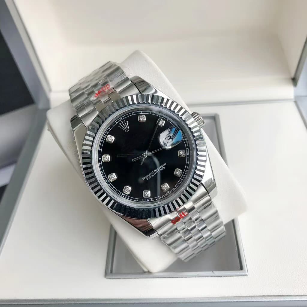 Log imitation mechanical 12 diamond silver black