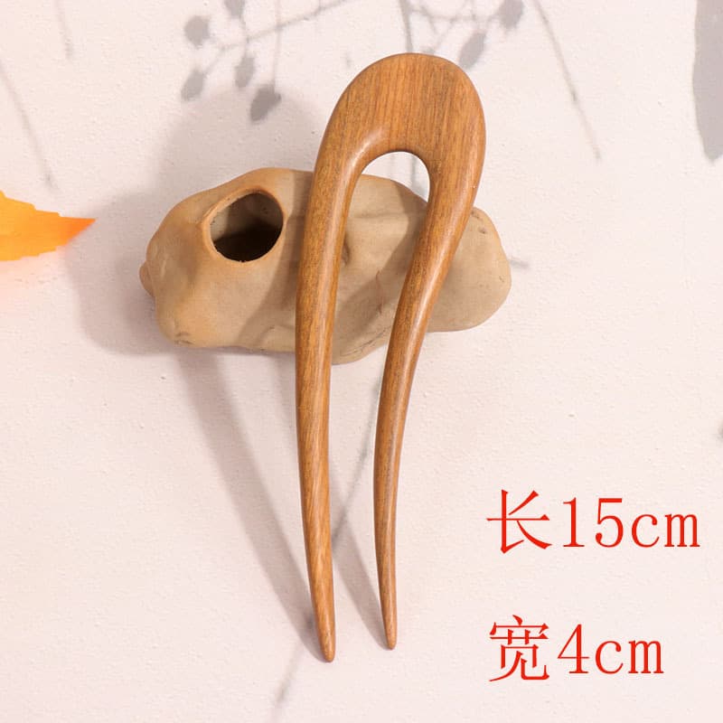 Green sandalwood u-shaped hairpin - extra wide crescent moon (15cm)