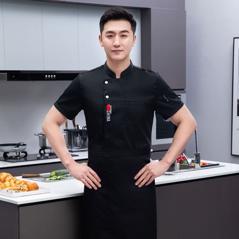 Black [short sleeve + apron] two-button national flag