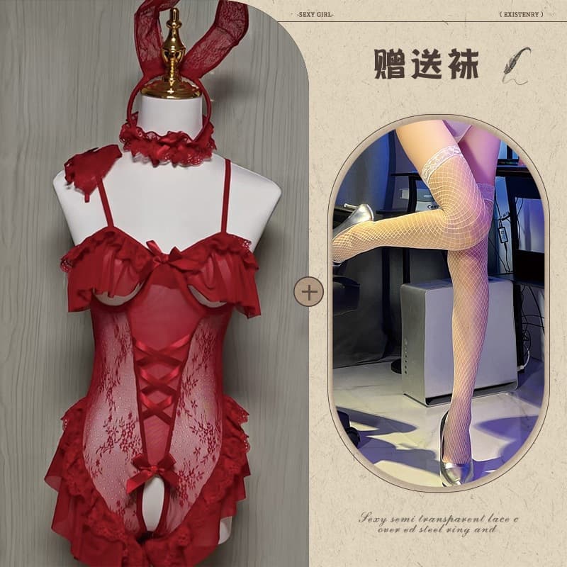Bunny girl burgundy + white net