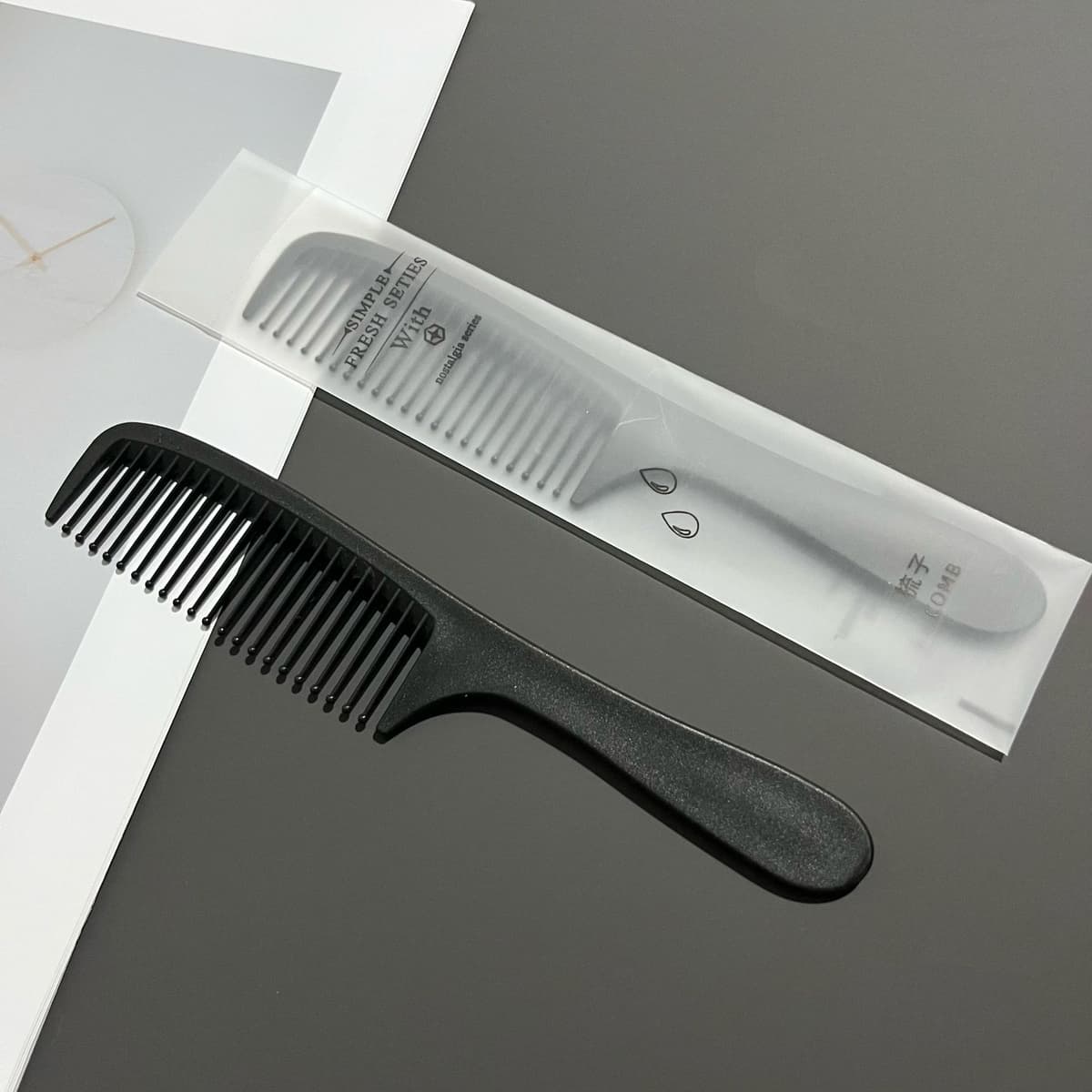 Soft film + large wide-tooth black comb