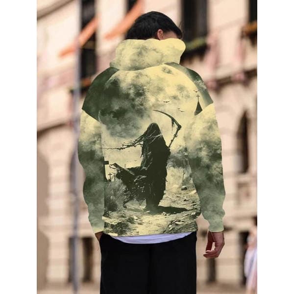 2025 New Cross-Border Foreign Trade Men's Casual Loose Top 3D Skull Print Hoodie