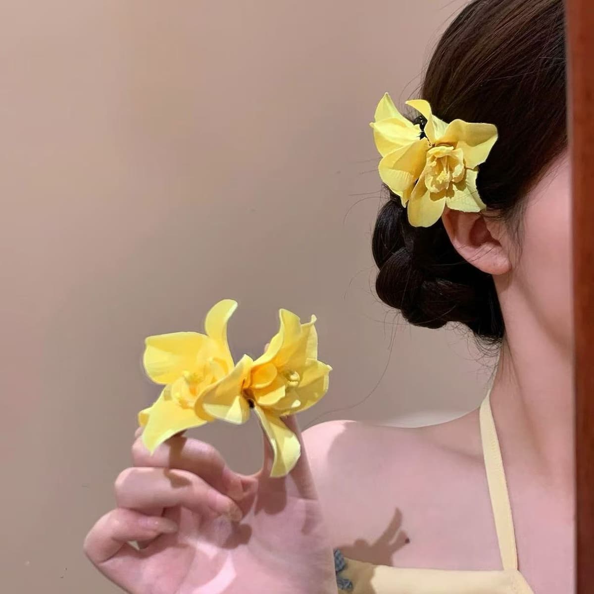 5704 double bauhinia flower hair clip - yellow