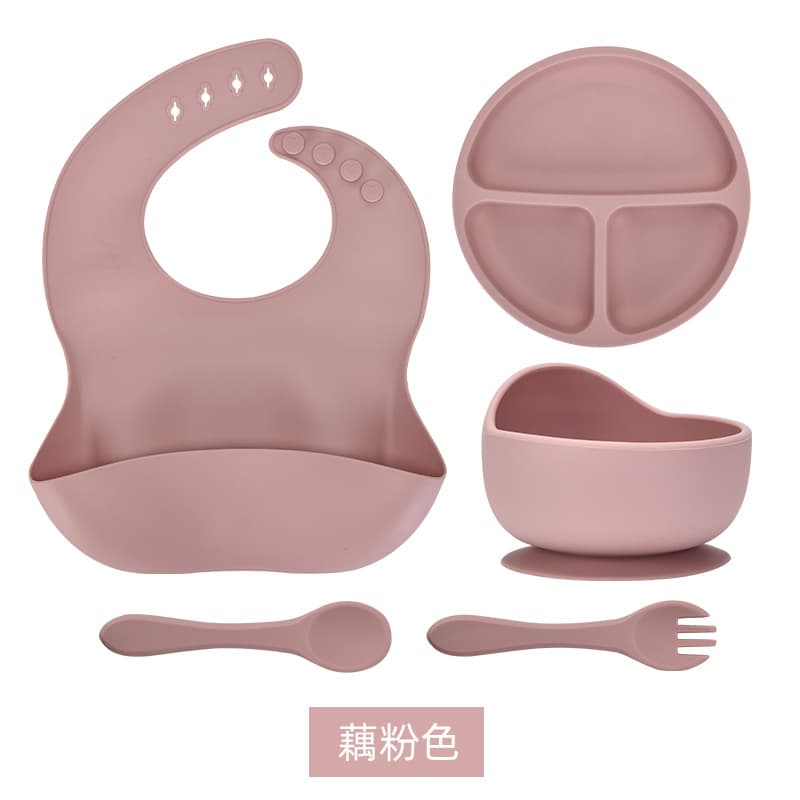 Lotus root pink [5-piece tableware set with silicone fork and spoon]