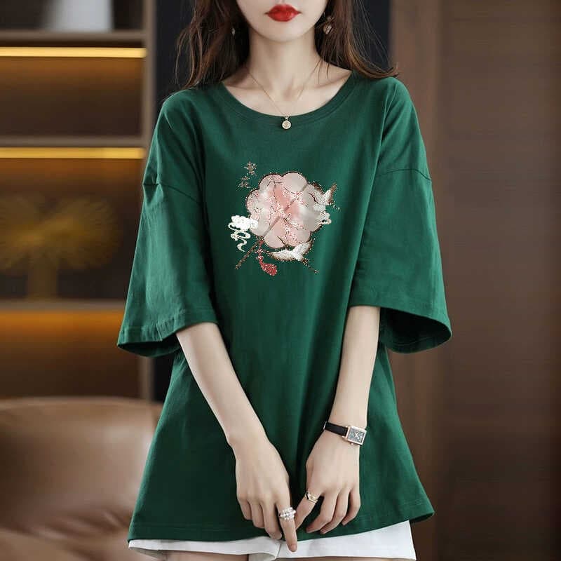 51 dark green [medium] pink flower fan