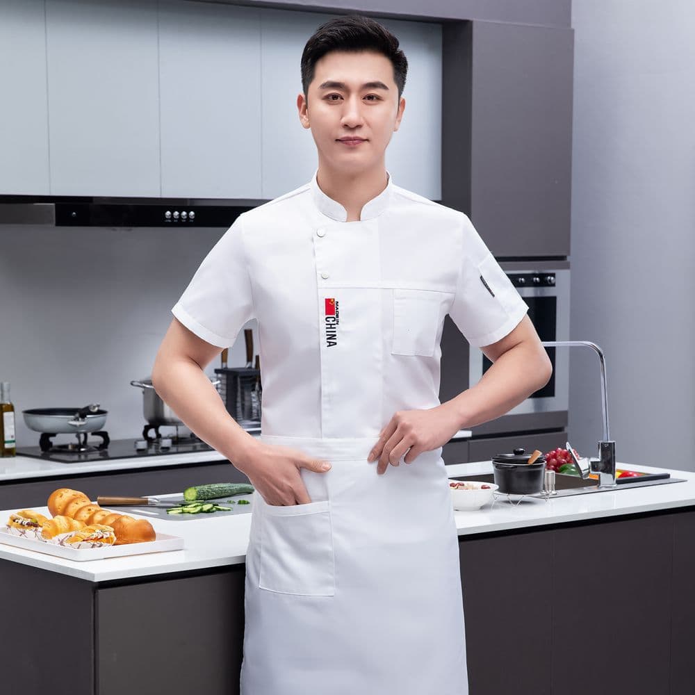 White [short sleeve + apron] two-button national flag