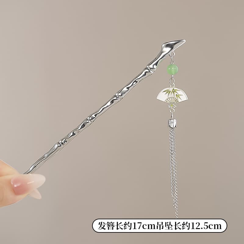 Bamboo leaf fan tassel-silver