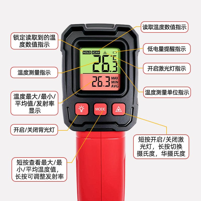 Bodoff Infrared Thermometer Oil Temperature Water Temperature Baking Commercial High-Precision Laser Thermometer Gun Kitchen Industrial Use 3