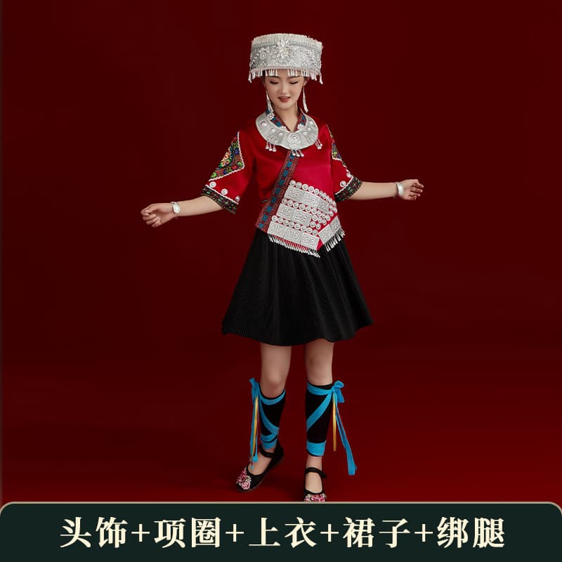 Red short style (headgear + collar + top + skirt + leggings)